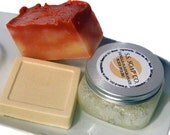 Vanilla Pomegranate Bath Gift Set Solid Massage Lotion Soap Dead Sea Salt and Sugar Scrub