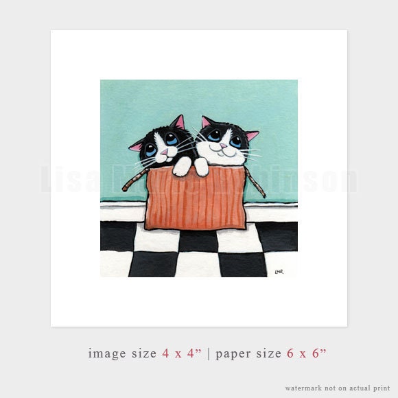 6x6 PRINT (OE) - "Special Delivery" Cat Art by Lisa Marie Robinson