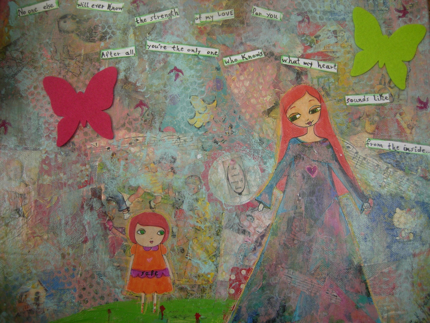 After all you're the only one who knows what my heart sounds like from the inside- Original Mixed Media Painting on canvas-