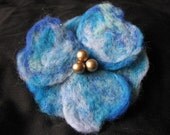 Felted flower hairclip, light blue, turquoise, aquamarine