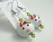 Adorable Girly Kitty Face with Flowers in Their Hair Ceramic Earrings FREE Shipping FREE Sterling Upgrade