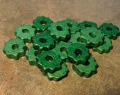 10 Mykonos Greek Ceramic Beads FOREST GREEN Tiny Gears