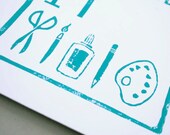 Block Print Poster -- " Make It " -- 8 x 10 inch Linocut - Turquoise Blue