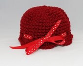 Newborn Infant Baby Girl Hat Crochet with Scallop Edge Ribbon Bow