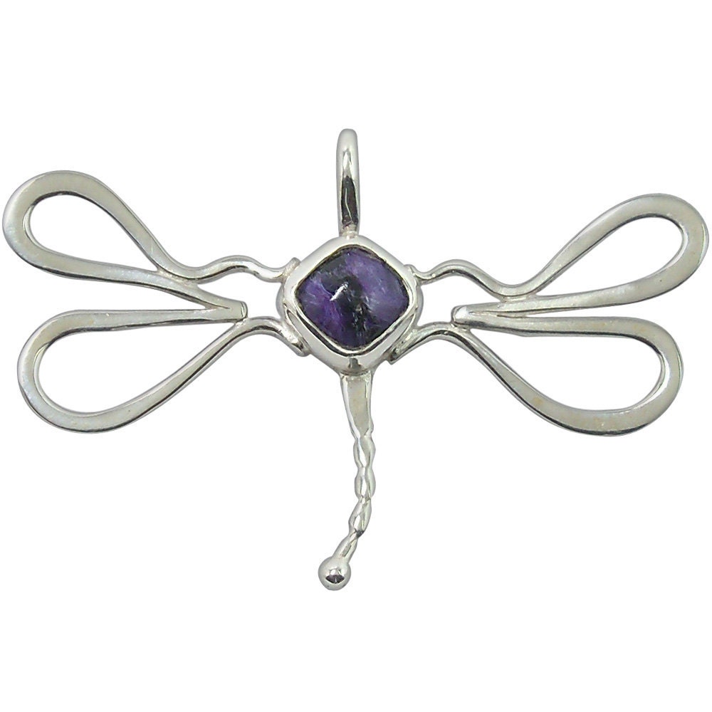 Dragonfly Pendant, Charoite and Sterling Silver  pchte1892