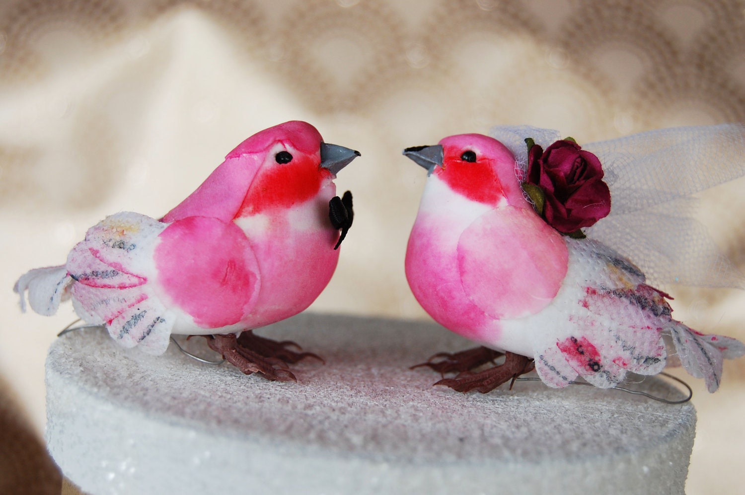 Love Birds Wedding Cake Topper in Raspberry Cream: The Sprightly Bride and Groom