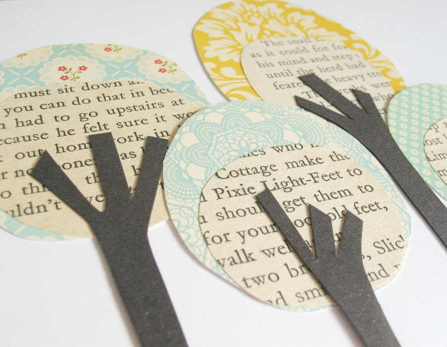 Storybook Trees - Handmade Paper Trees with Vintage Enid Blyton text, Set of 4 - No. 1