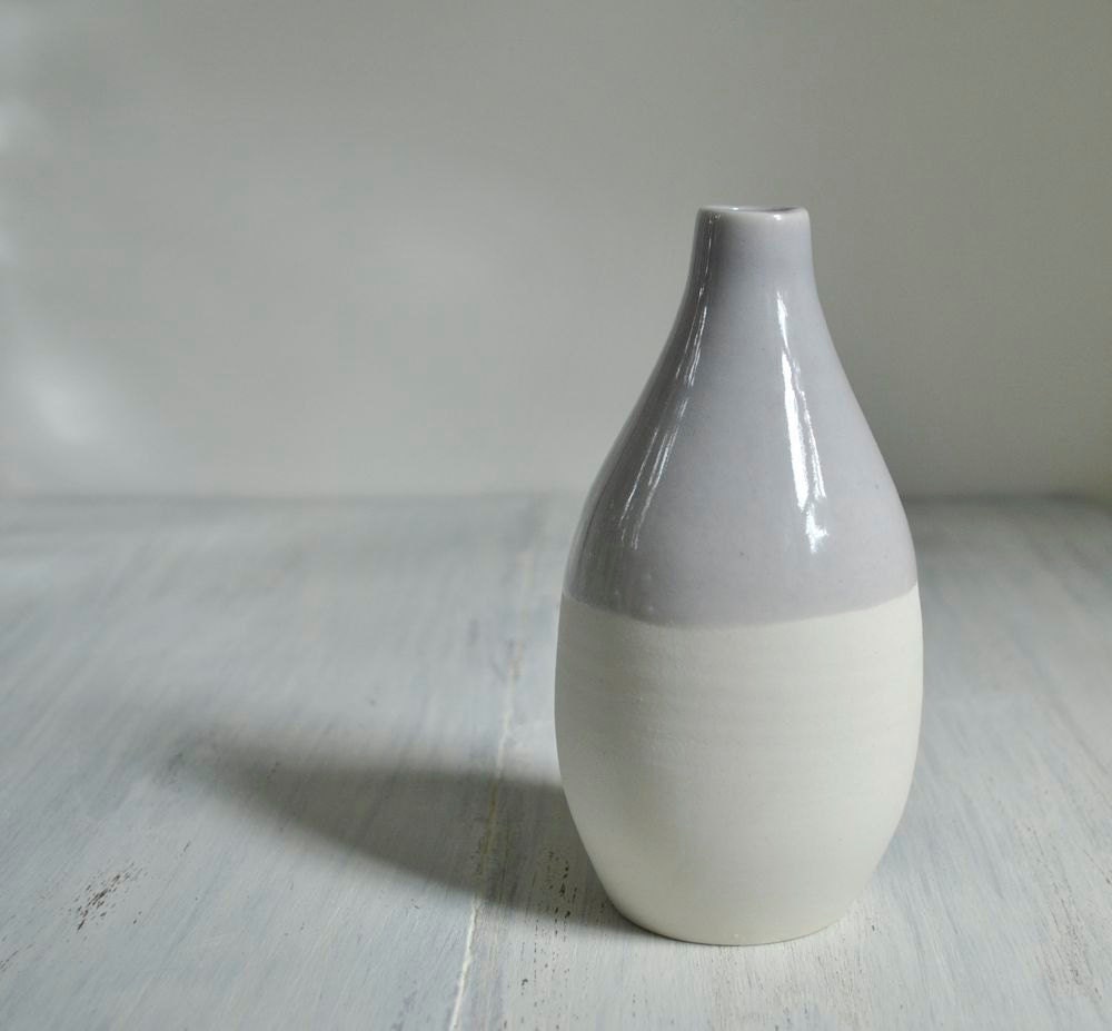 Vase Modern Pottery Porcelain White and Lavender Half Dipped Series