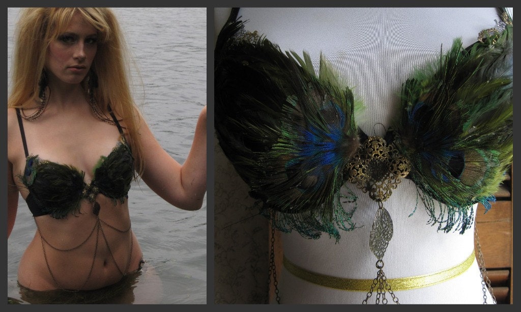 SIREN SAYS Peacock Feather Belly Dance Top / Size 34 C