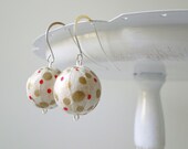 Polka Dots Chiyogami Earrings Long Silver Hooks