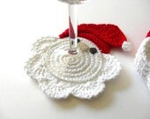 Red Clause Branco Coasters Santa. Bebida de inverno Decor Crochet Christmas Collection - Conjunto de 6