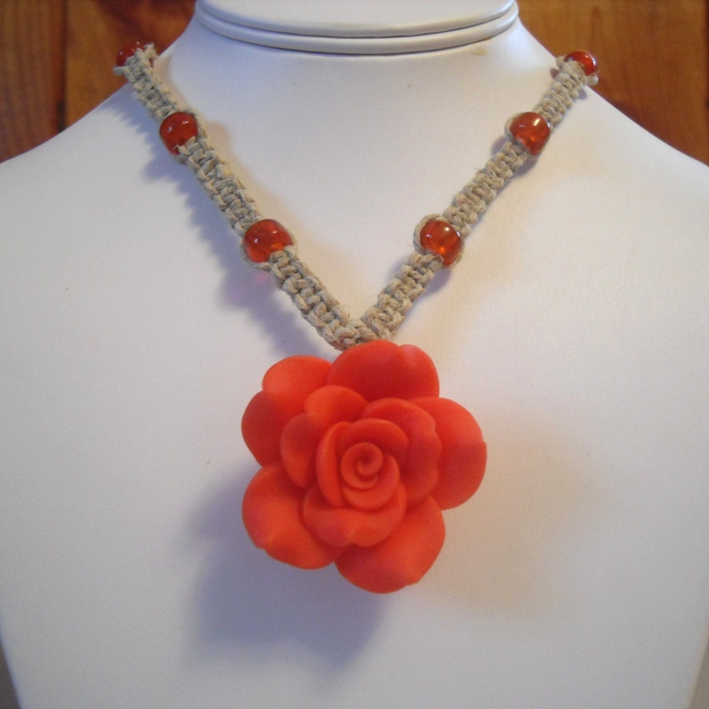 Red Rose Hemp Necklace