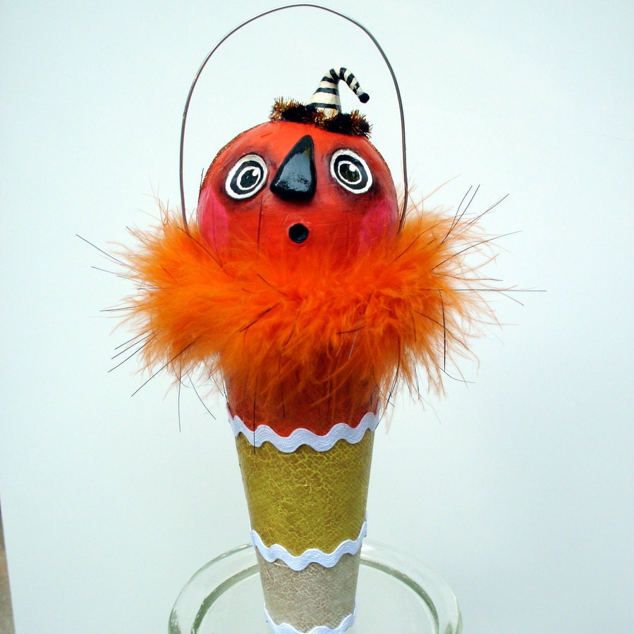 Halloween Pumpkin Candy Corn Vintage Look Ornament Decoration