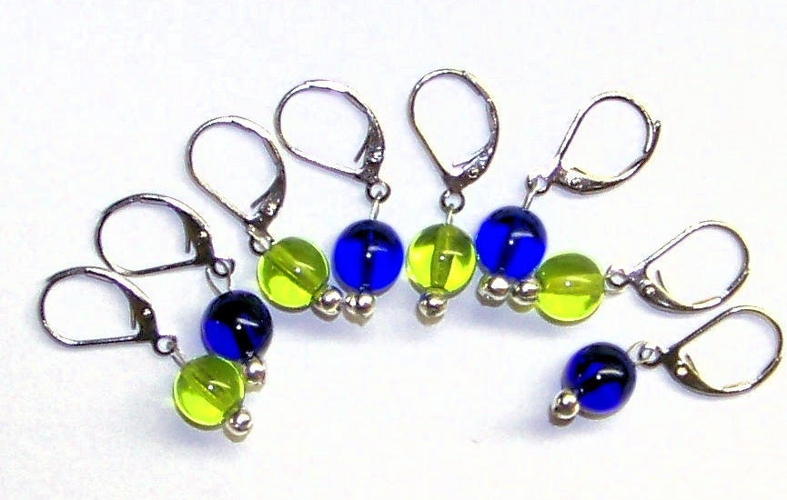 Crochet Stitch Markers, Knitting, Sappire and Lime  Removable Set of 8