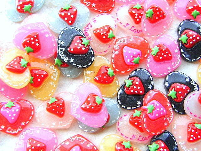 WHOLESALE Kawaii Cabochons Hearts Strawberries  DecoSweets 35 Mix