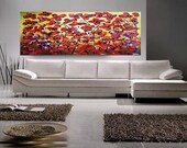Custom Original Abstract Art Landscape Flower Bloom Red Poppy painting great color 72x24 Modern Contemporary acrylic Painting by OTO