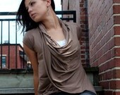 Wraparound cardigan with short sleeves in mocha modal