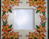 Plumeria Painted and Pyrographed Wood Photo Frame