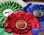 VIntage Dog Show Red, Blue and Kelly Green Award Rosette Ribbons