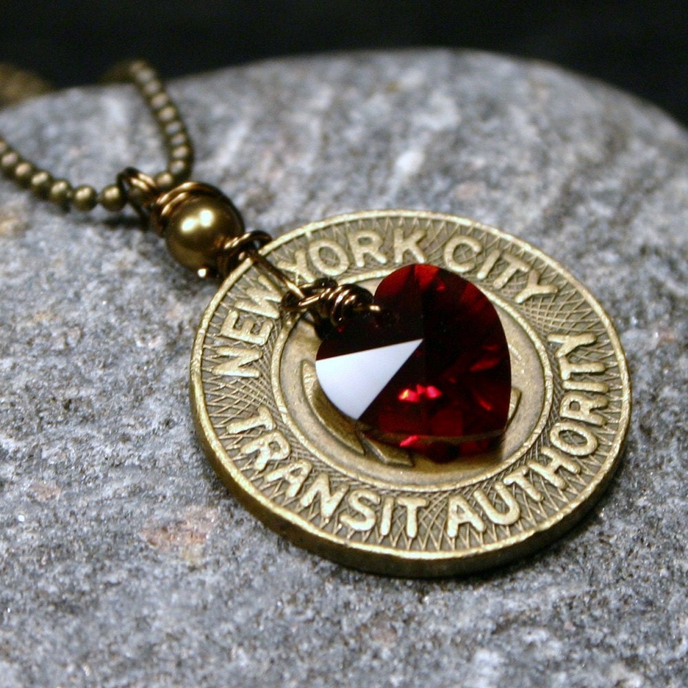 NYC New York City Subway Token ... Necklace ... I Love NY