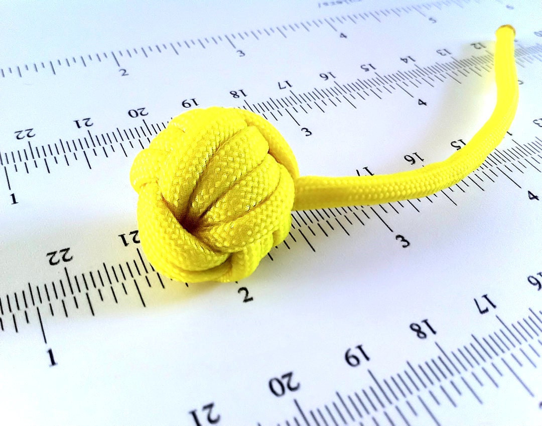 Cat Toy Ball, Yellow Paracord Monkey Fist Knot with a Tail, Kitty Cat Toy, Practically Indestructible