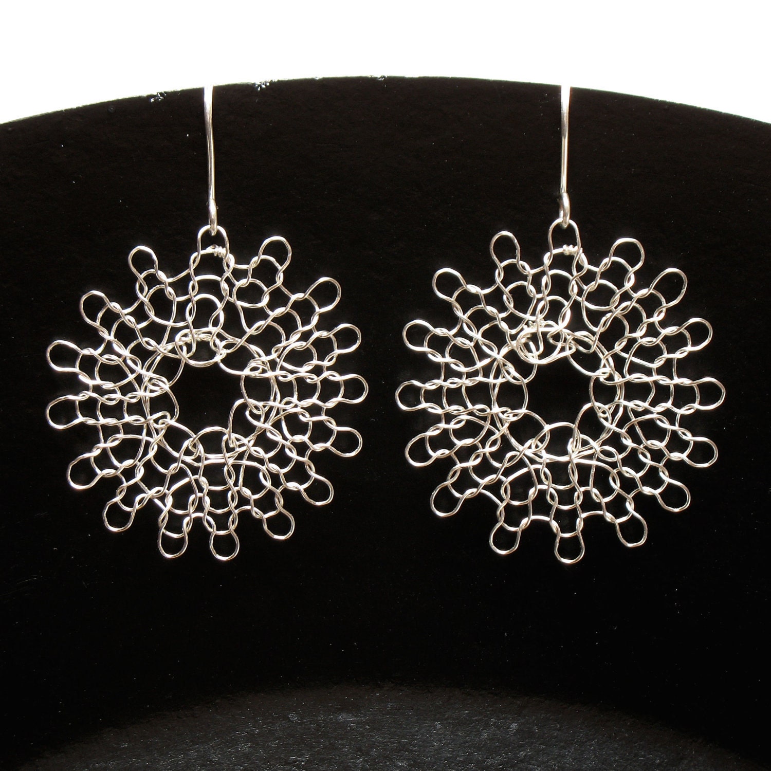 knit wire earrings -- medium in silver