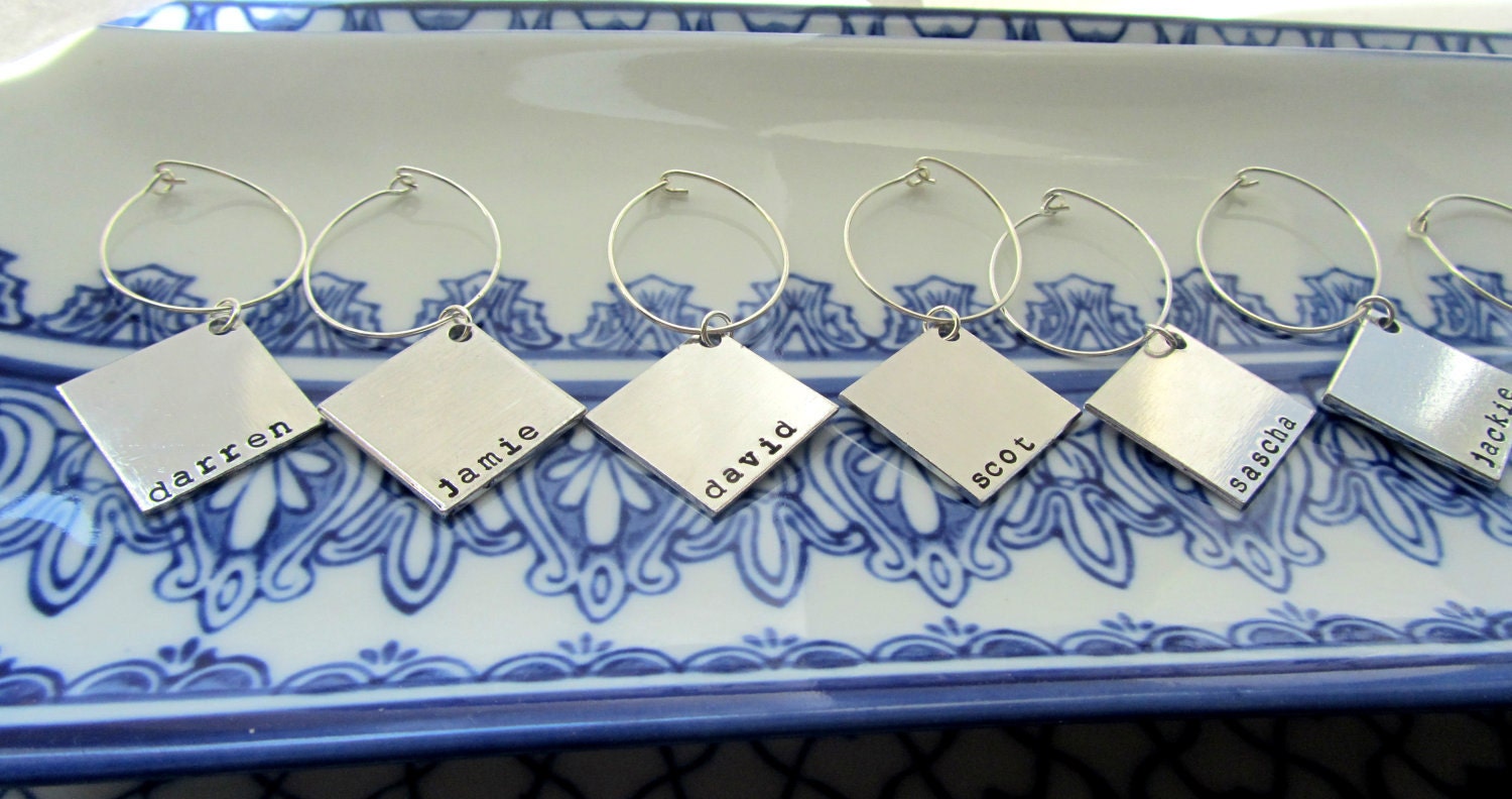 Wine Charms Silver 5 - No This Is Your Drink - 5 Silver Customizable Square Wine Charms by Marley Jane Mother Mother's grandmother day mom