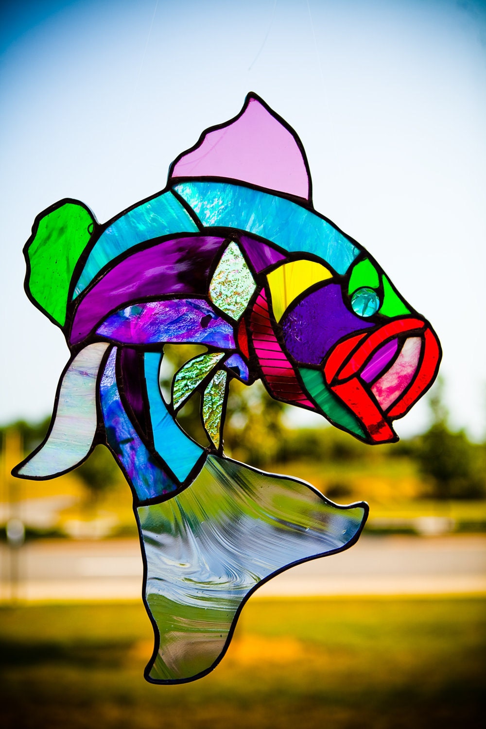 Abstract Beauty Fancy Large Mouth Bass  Stained Glass