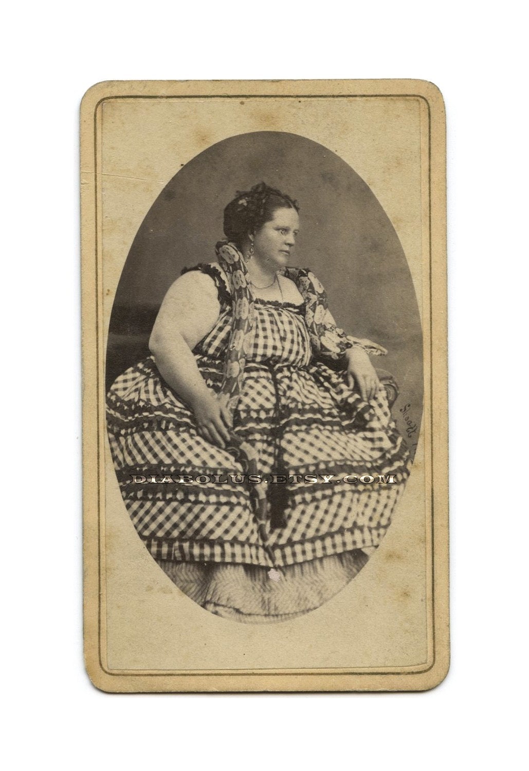 Very Rare Photo of Victorian Sideshow Freak Fat Lady Snake Charmer
