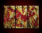 Encaustic Painting Large Painting Red Flowers Blossoms Asian Painting Abstract Painting Original Painting 24 x 36