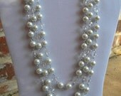 Three Strand Silver Pearl and Swaroski Crystal Beads on Chaing