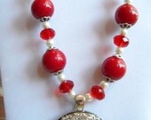 Red and White School Spirit Sports Ball Gameday Necklace
