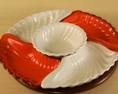 Vintage Maddux Red and White Chip and Dip set on Lazy Susan