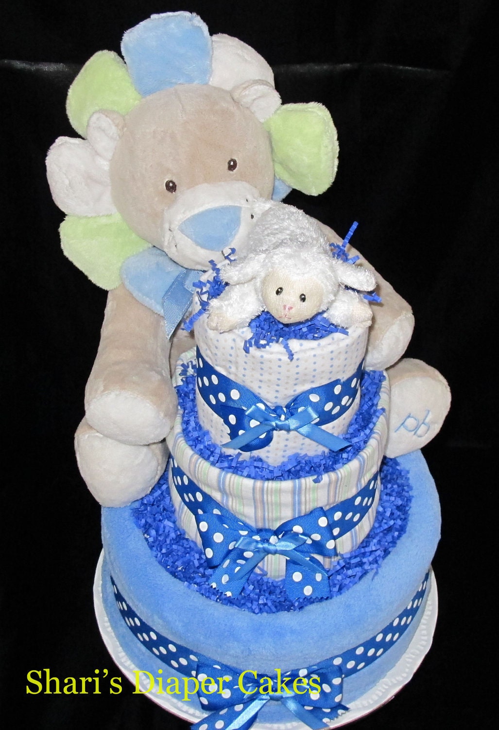Lion & the Lamb 3-Tier Diaper Cake - Baby Gift - Baby Shower Caenterpiece