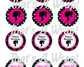 Barbie Inspired Birthday Party Circles in Pink DIY Printable Cupcake Toppers Favor Tags