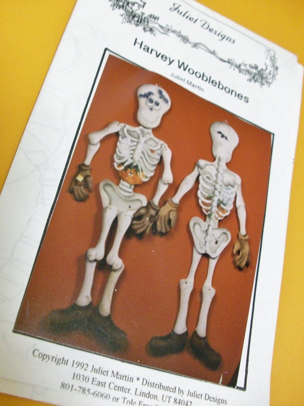Vintage 1992 Skeleton Painting Pattern by Juliet Martin, Harvey Wooblebones