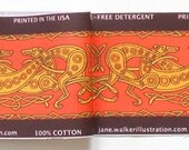 Celtic Dog Fabric, Greyhound, Cotton Sateen, orange.