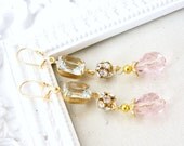 Vintage Clear Rhinestone and Pink Crystal Bridal Occasion Earrings
