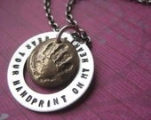 I Wear Your Handprint On My Heart Hand Stamped Necklace Sterling Silver And Bronze