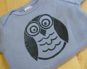 Modern Owl Shirt, Hand-Dyed, Hand-Printed - 0 to 3 Month Size