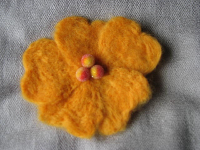 Felted flower hairclip golden yellow
