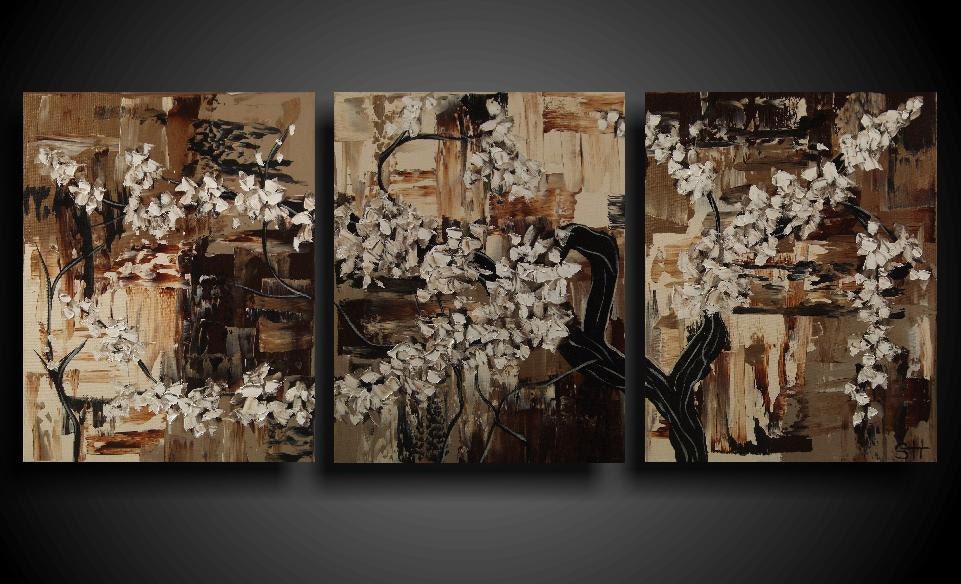 Abstract Painting. Large. Asian Painting. Modern Art. Original. Contemporary Painting. Huge 20 x 48 Art Artwork White Brown Taupe big