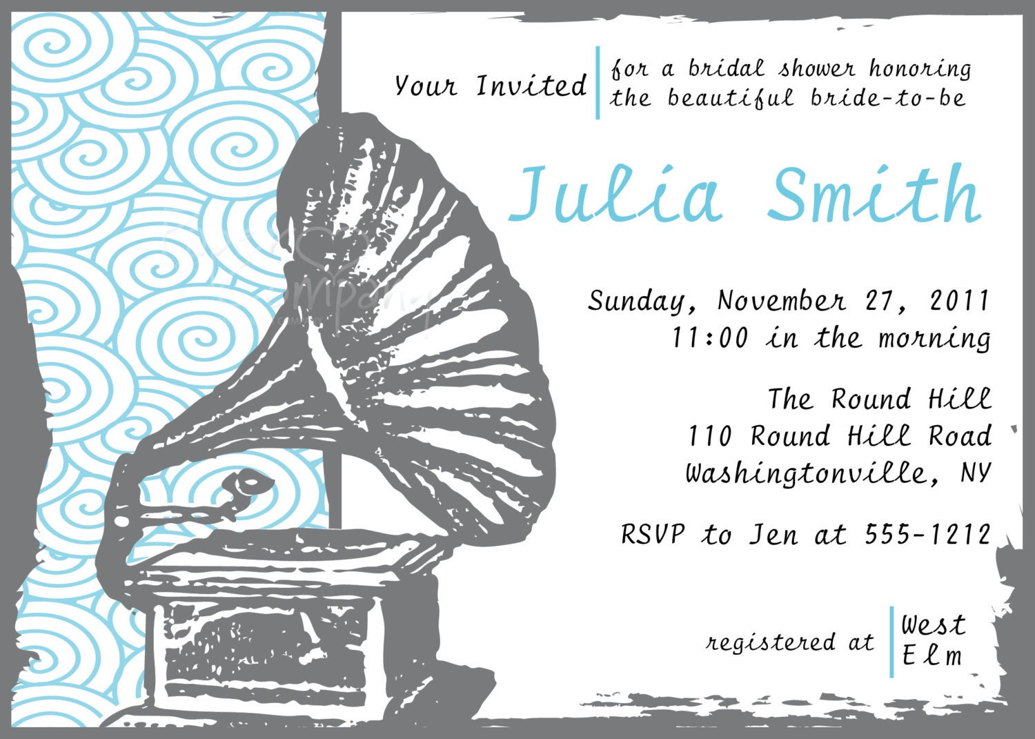 VINTAGE PHONOGRAPH Bridal Shower/Jack & Jill Shower/ Party Invitation - DIY - Digital Design