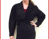 80s Vintage Black Bat Wing Short Leather Tiger Print Stripe Jacket Coat sz M FREE US Shipping
