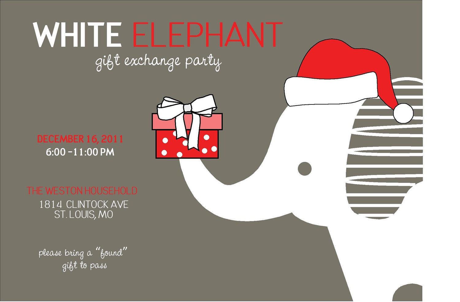 Gray Red Crimson Festive Christmas Holiday White Elephant Gift Exchange Party Celebration