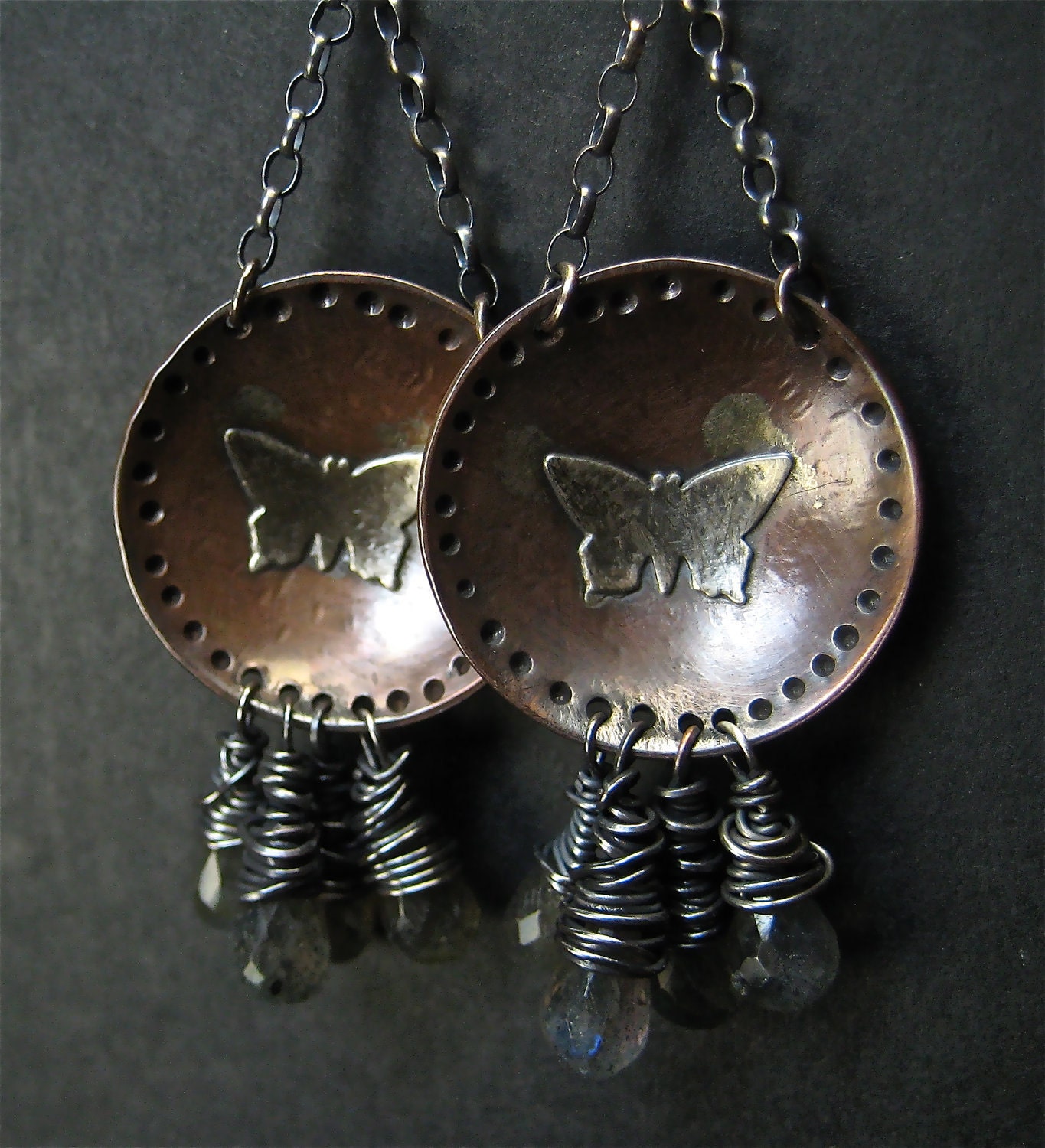 Labradorite Drop Earrings Butterflies in Motion Artisan Jewelry