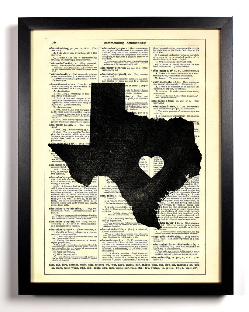 Texas State Dictionary Book Print Upcycled Book Art Upcycled Vintage Book Print Antique Dictionary Buy 2 Get 1 FREE