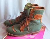 JUSTIN Signature Lace Up Ankle Boots 7 .5M Eur 38 Green Leather Oxford Granny Combat Mens size 6 USA