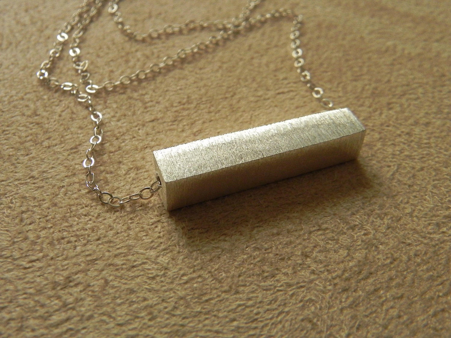 SALE  Brushed Sterling Silver Rectangle Slide Necklace SALE