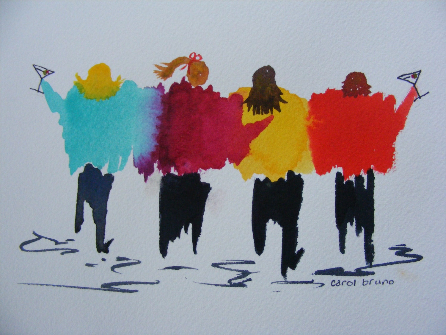Martini Time-The Girlfriends-Original Watercolor of Women Friends